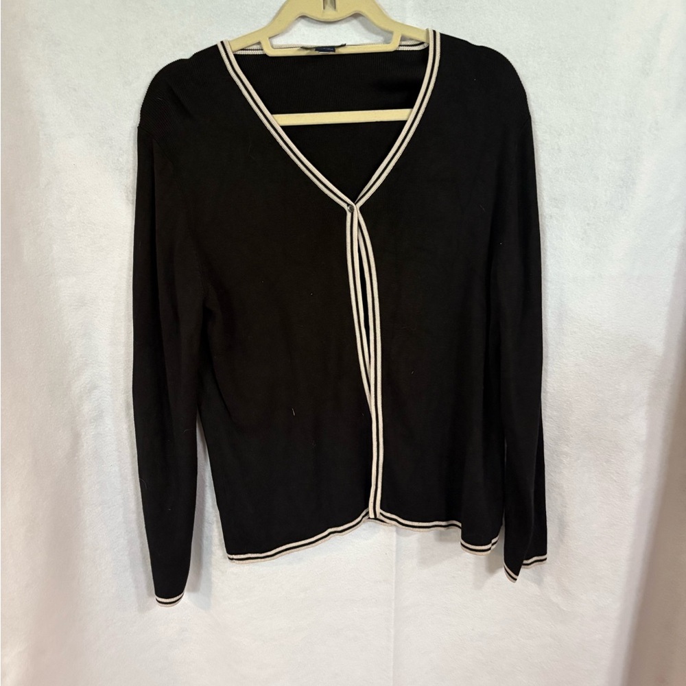 Ann Taylor Black V-Neck Sweater with Cream Trim